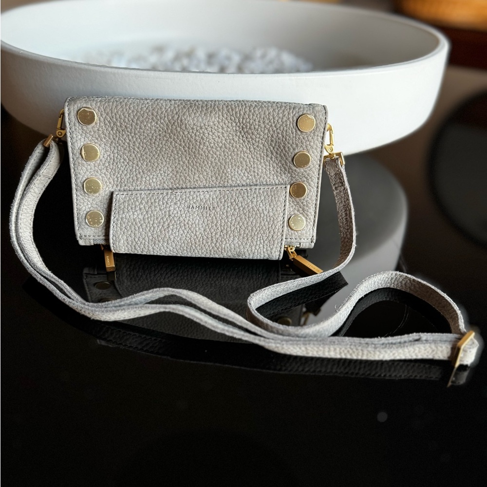 Hammitt Crossbody Bag in Light Gray with Gold Hardware